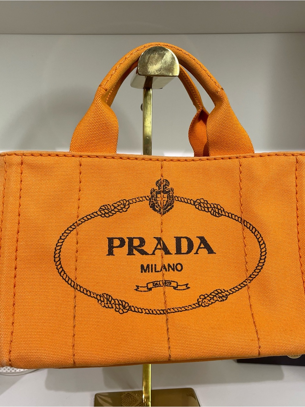 Prada Canapa Orange Canvas Small Tote